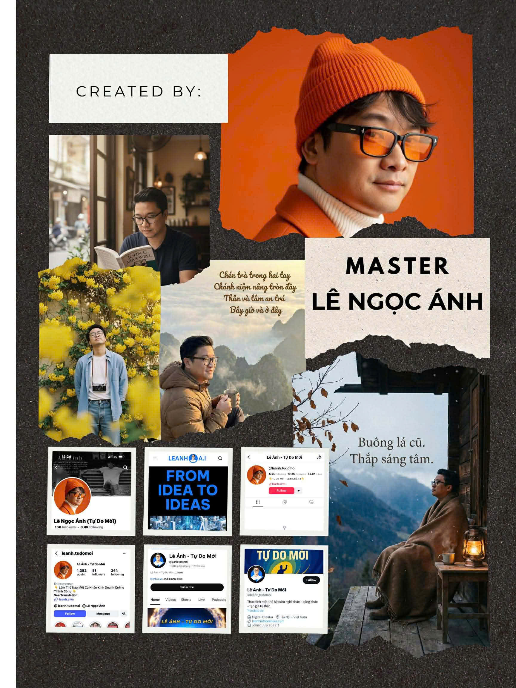 Bảng ghi tác giả bộ tranh: “Created by Master Lê Ngọc Ánh”, ghép từ ảnh chân dung và các kênh của Lê Ánh